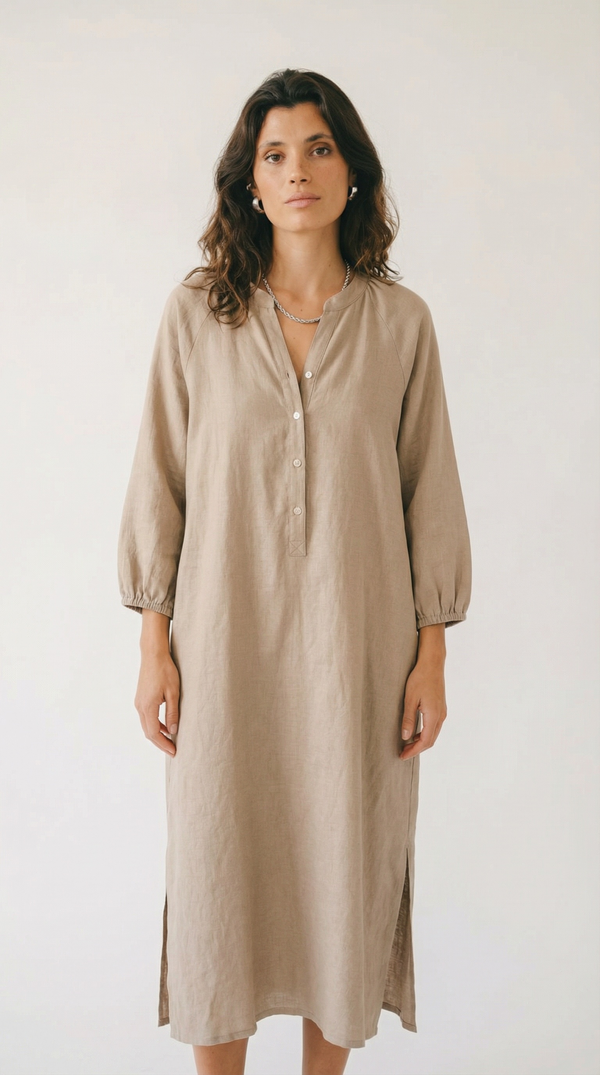 Vestido Brisa — Lino con Escote en V y Botones