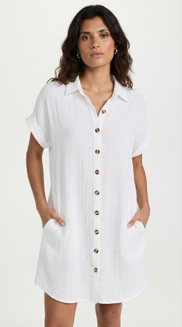 Vestido Caleta — Mini de Lino Manga Tres Cuartos