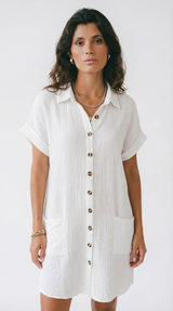 Vestido Caleta — Mini de Lino Manga Tres Cuartos — vista trasera