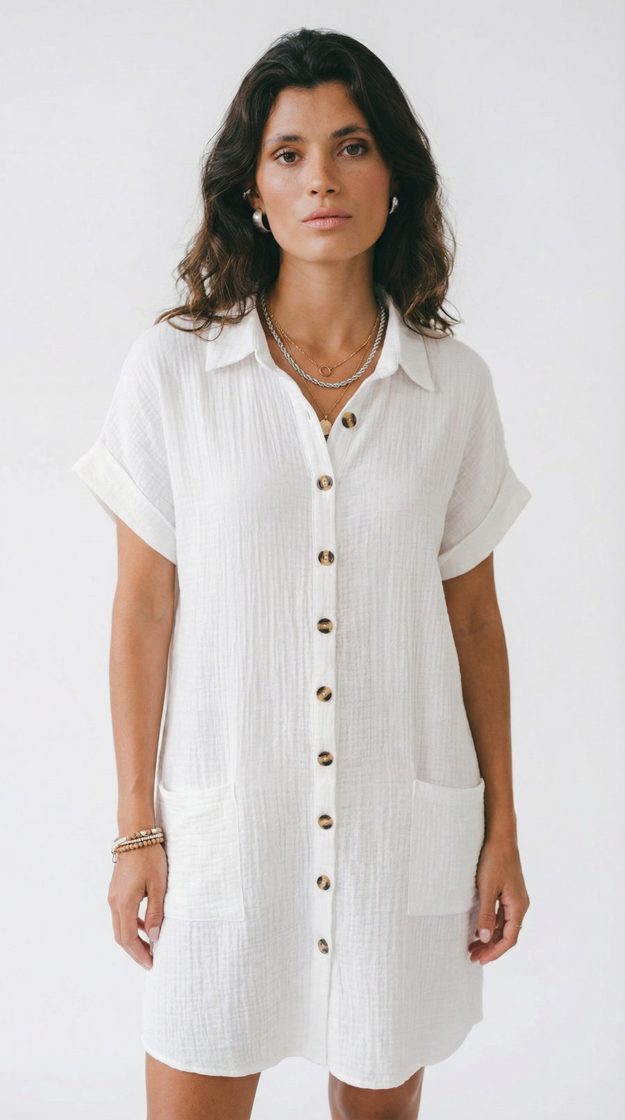 Vestido Caleta — Mini de Lino Manga Tres Cuartos — vista trasera