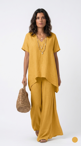 Conjunto Lino Palma — Blusa y Pantalón Palazzo — vista frontal