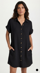 Vestido Caleta — Mini de Lino Manga Tres Cuartos — vista lateral