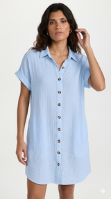 Vestido Caleta — Mini de Lino Manga Tres Cuartos — modelo de espalda