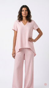 Conjunto Lino Palma — Blusa y Pantalón Palazzo — modelo de espalda