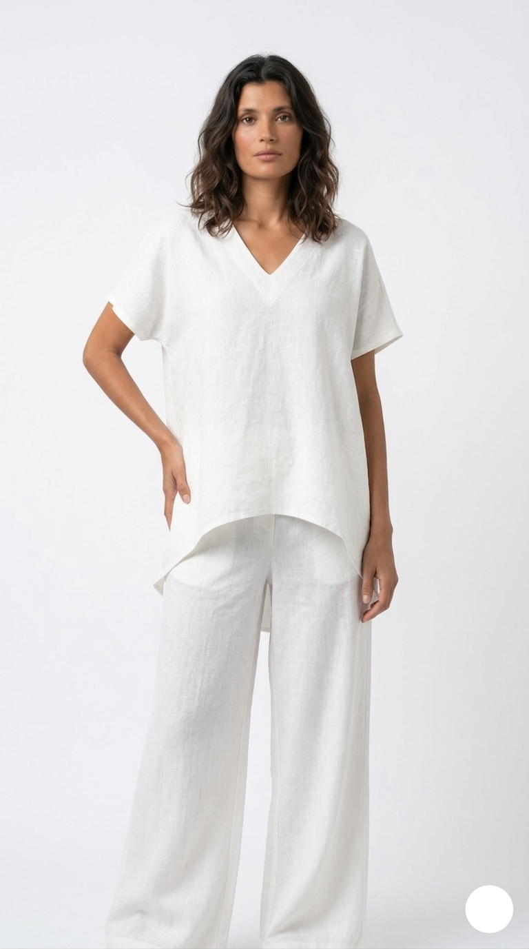 Conjunto Lino Palma — Blusa y Pantalón Palazzo — detalle de diseño