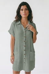 Vestido Caleta — Mini de Lino Manga Tres Cuartos — detalle de tejido